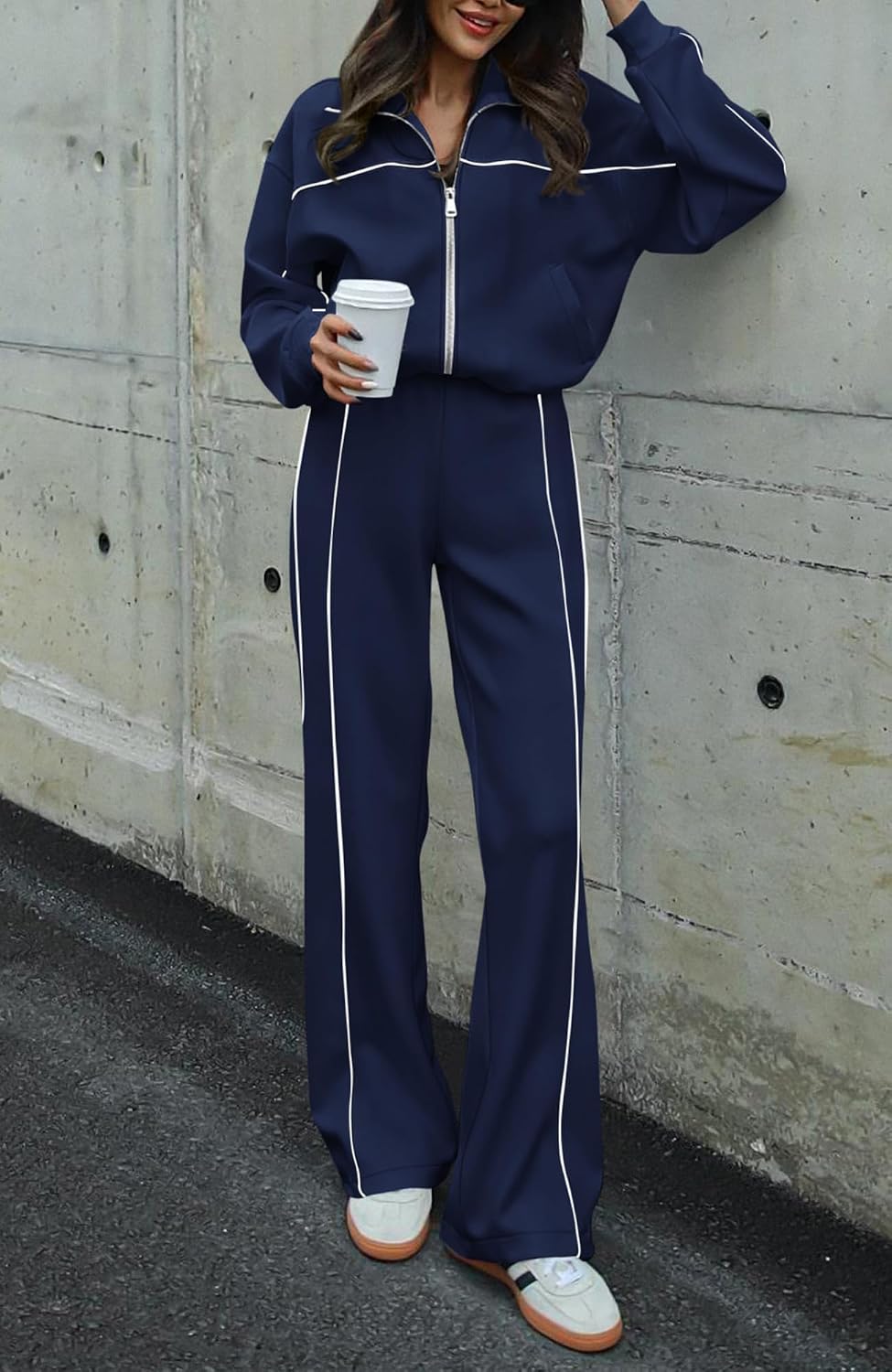 Thumbnail 5 de BTFBM Women's Two-Piece Tracksuit (Long Sleeve Zip-Up Top + Wide-Leg Pants)