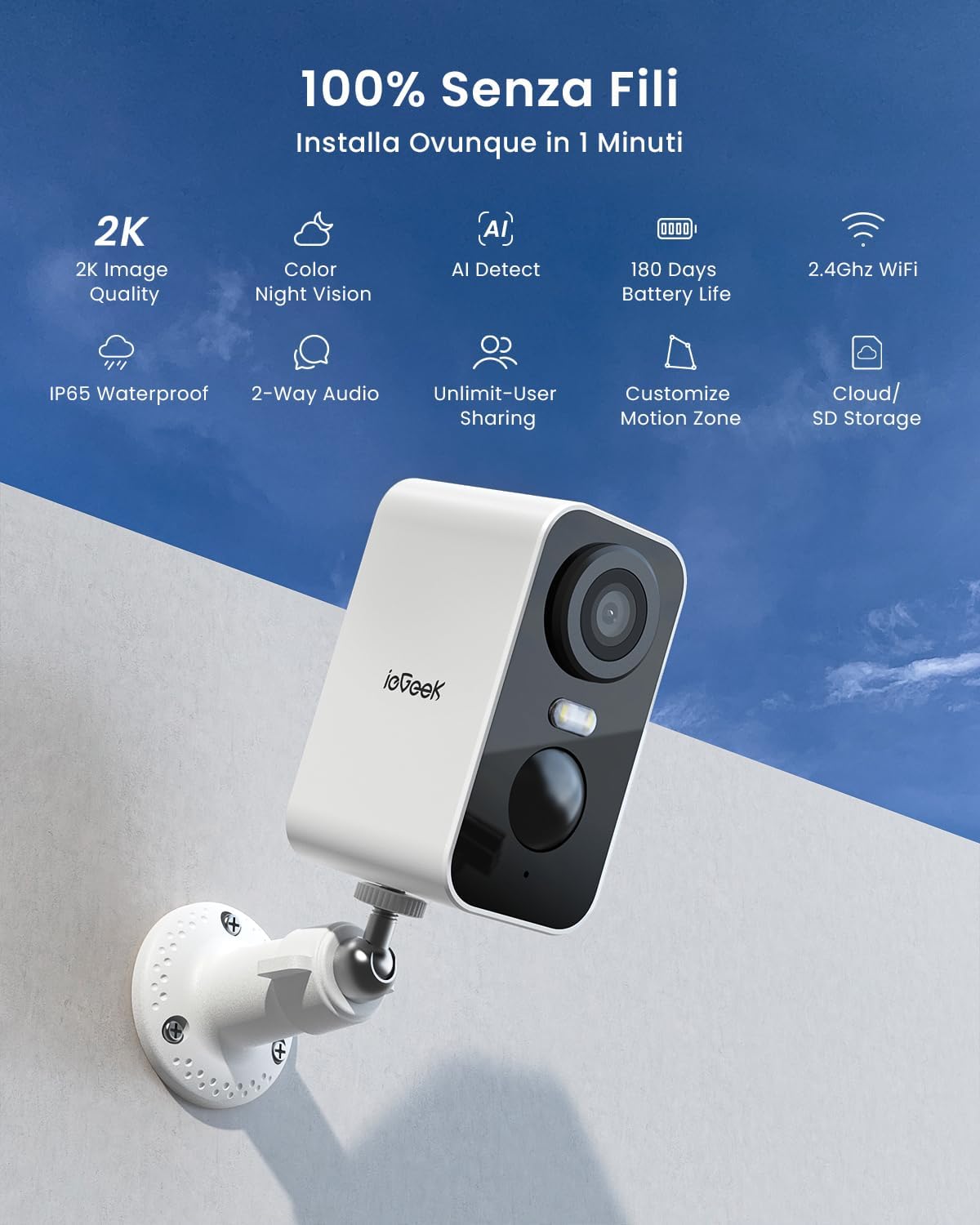 Detalle 2 de ieGeek 2K Telecamera Wi‑Fi senza fili 2 pz per sorveglianza