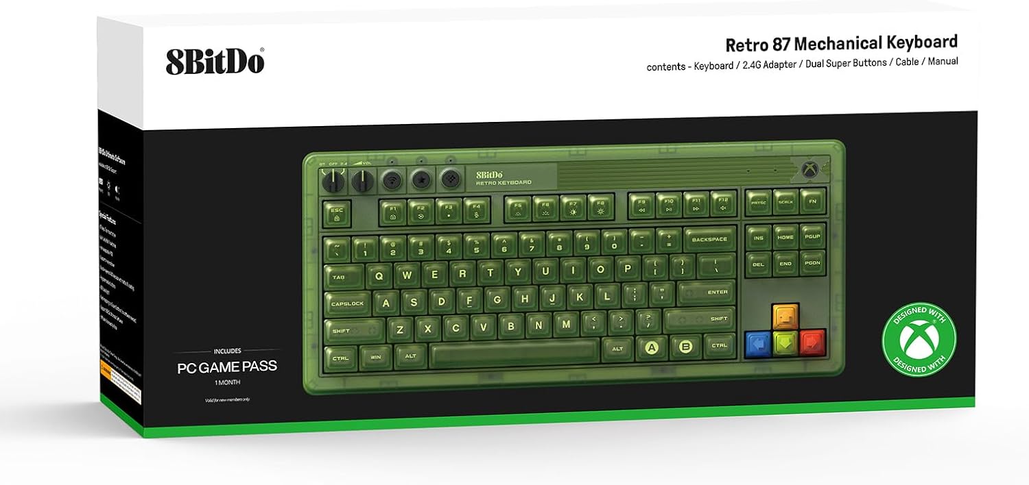 Thumbnail 5 de 8Bitdo Retro 87 clavier mécanique Bluetooth/2,4G RGB Hot Swappable — édition Xbox (QWERTY anglais)