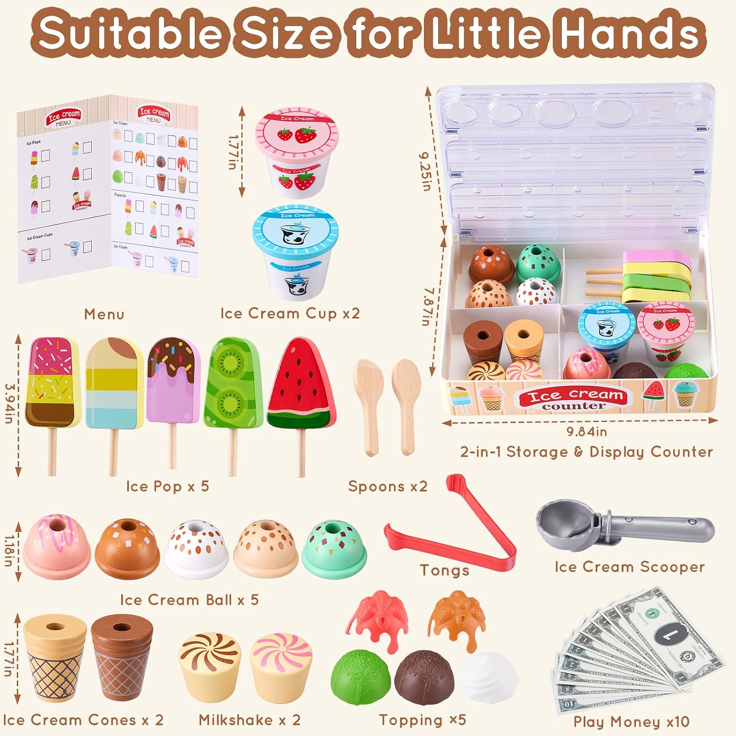 Detalle de Ehome Ice Cream Shop Play Set, Wood Accessories