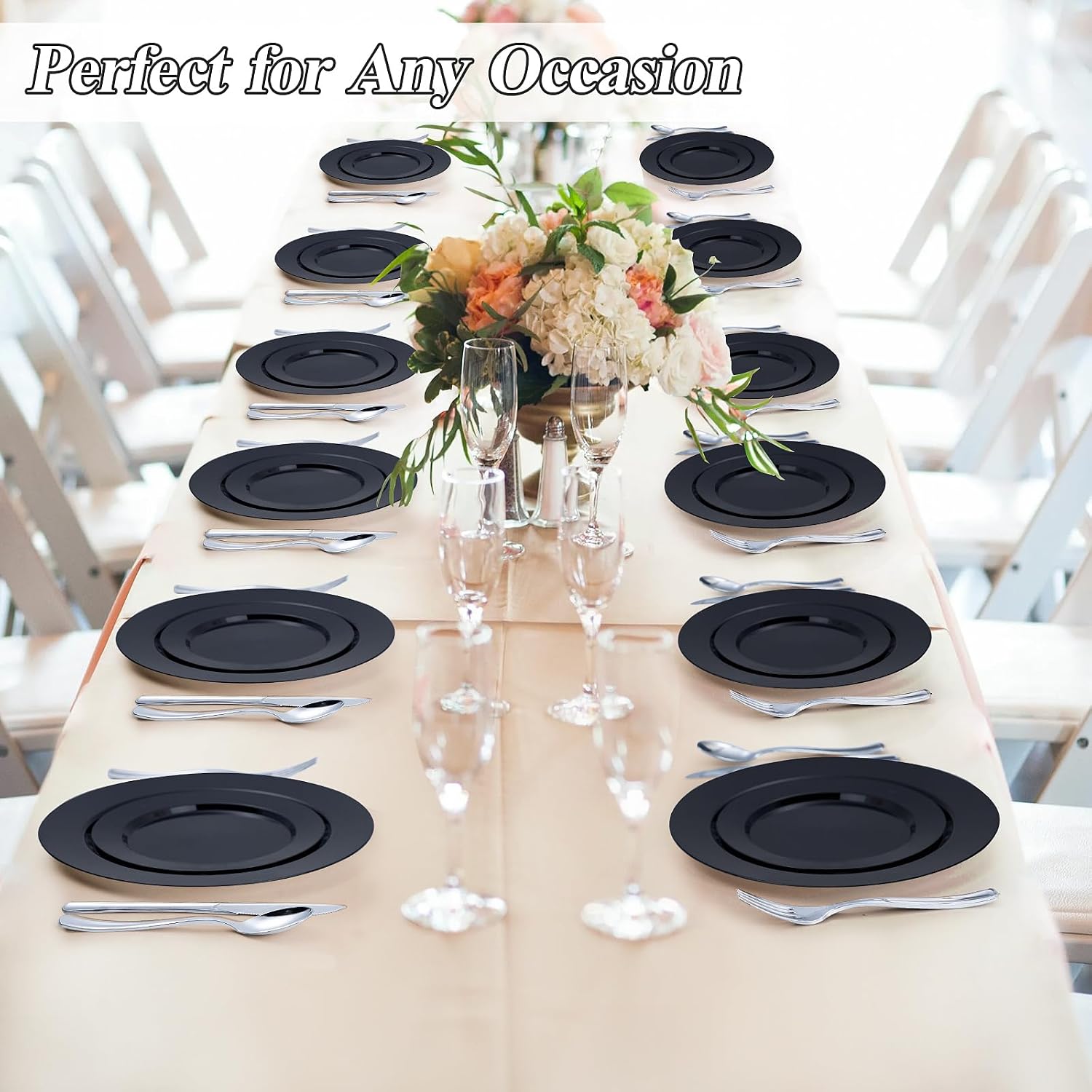 Thumbnail 6 de BESTSTAR 200pcs Black Plastic Plates Set
