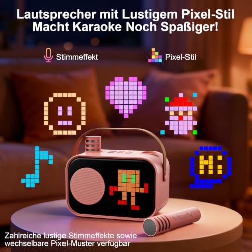 Thumbnail 6 de JYX Karaoke Anlage mit 2 Mikrofonen (Rosa) – kompakte KTV-Box mit DSP-Sound, RGB-Licht und Akku