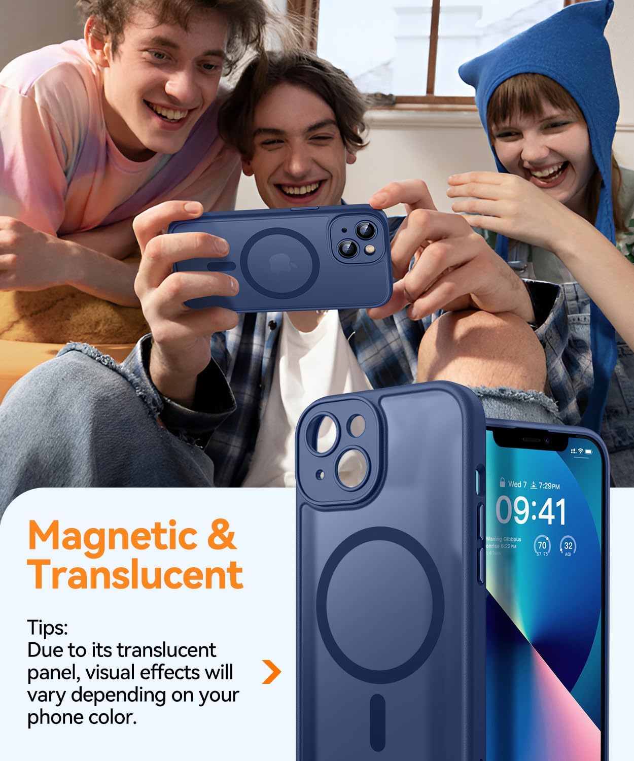 Thumbnail 2 de CANSHN Coque Magnétique iPhone 13 Mini (5,4') - Protection complète, MagSafe et fini Mat Translucide Bleu Foncé