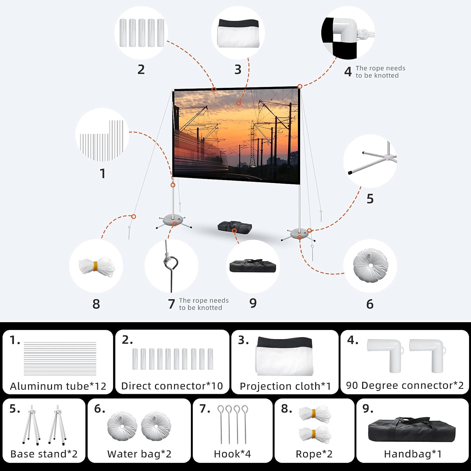 Thumbnail 6 de Portable Projector Screen with Stand (Outdoor Camping Projection Screen, 80 inch, 16:9)