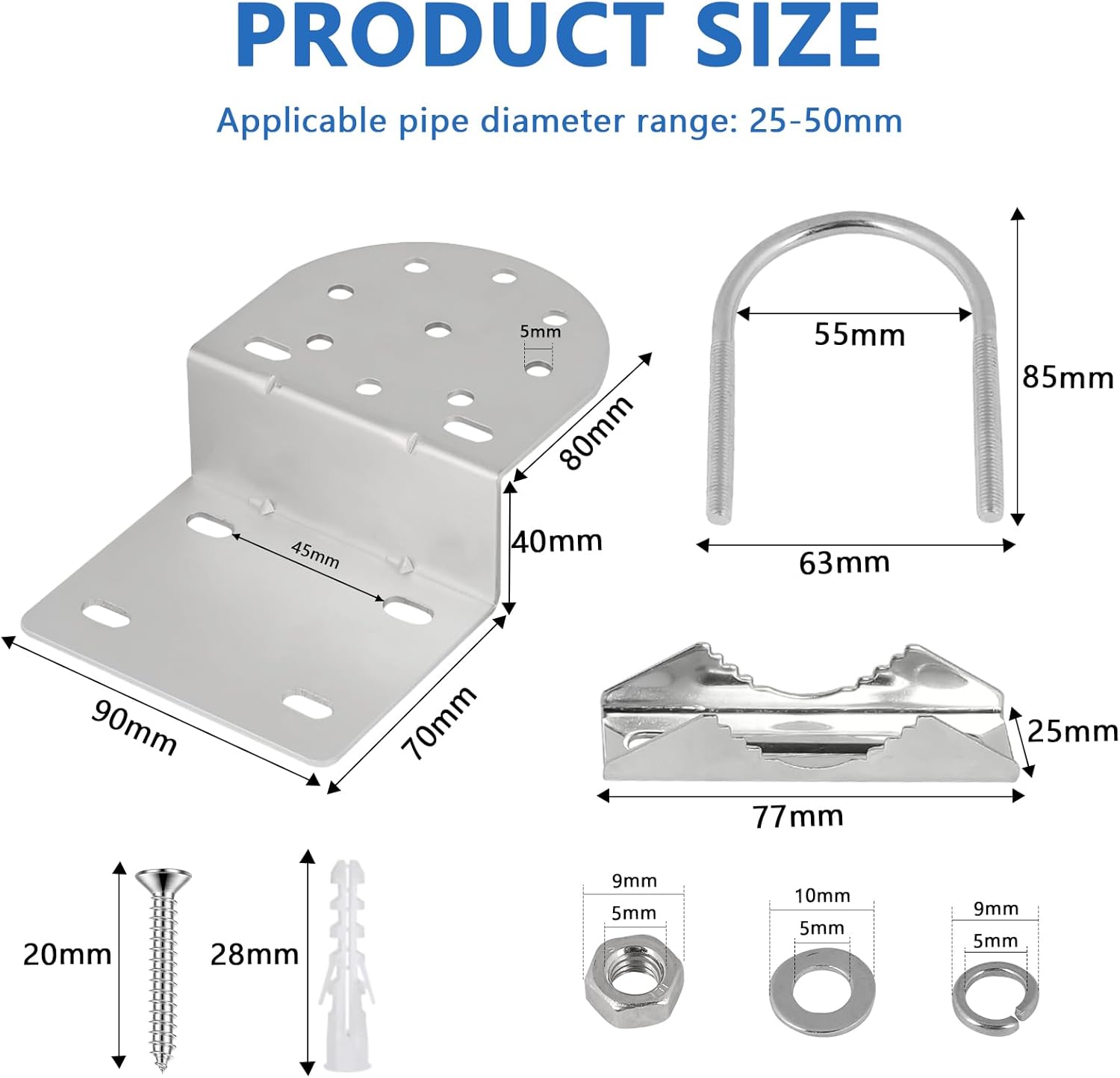 Detalle de SUPAWAY 2 Antennenmastklemme mit U-Schrauben – Rostschutz für 25–50 mm Durchmesser