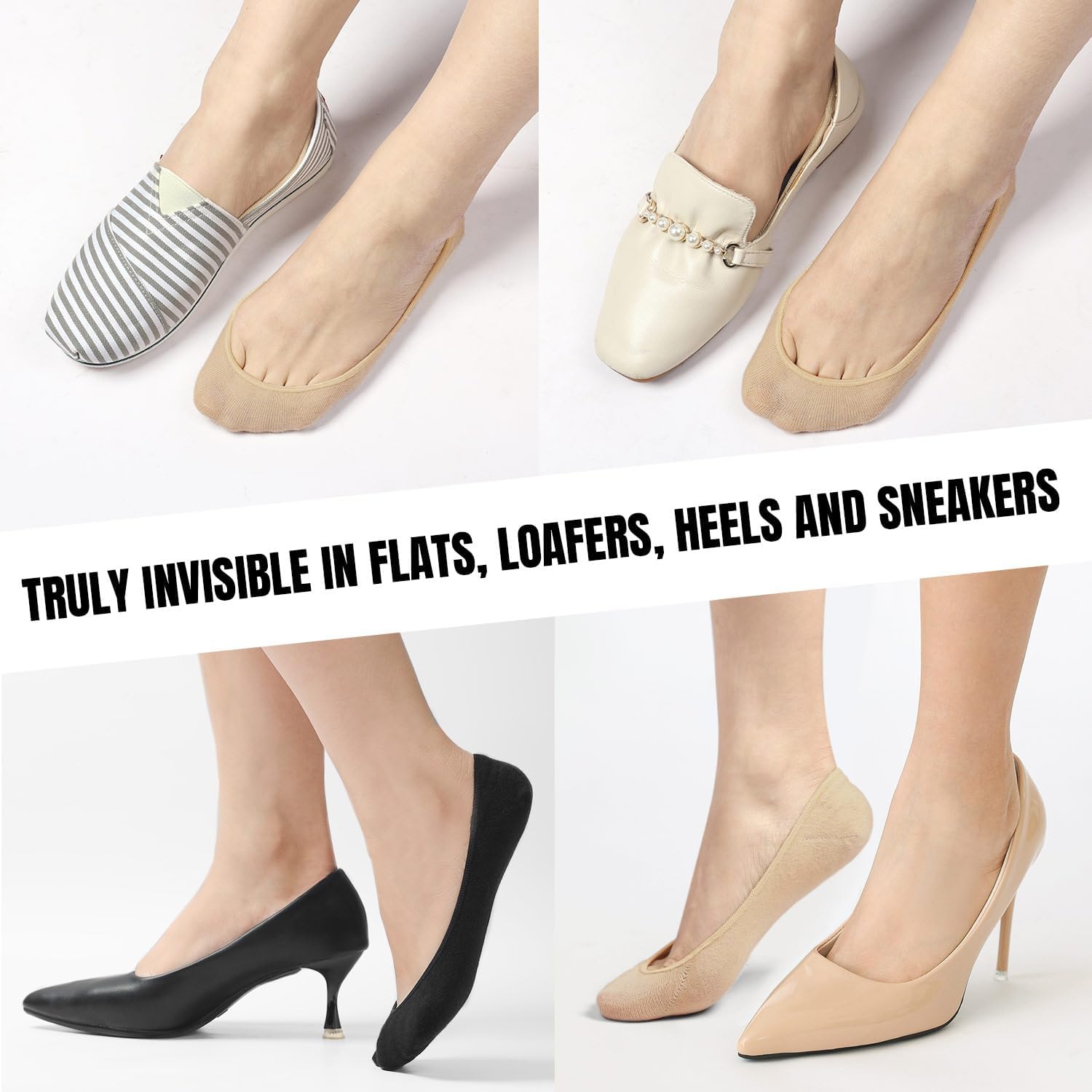 Detalle 2 de Toes Home No Show Socks for Women (Ultra Low Cut Liners) — Non Slip Hidden Footies for Flats