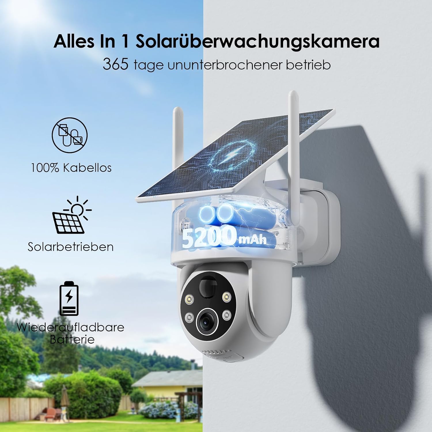 Detalle 2 de CZEview 2K 3MP Außenkamera mit Solar Akku