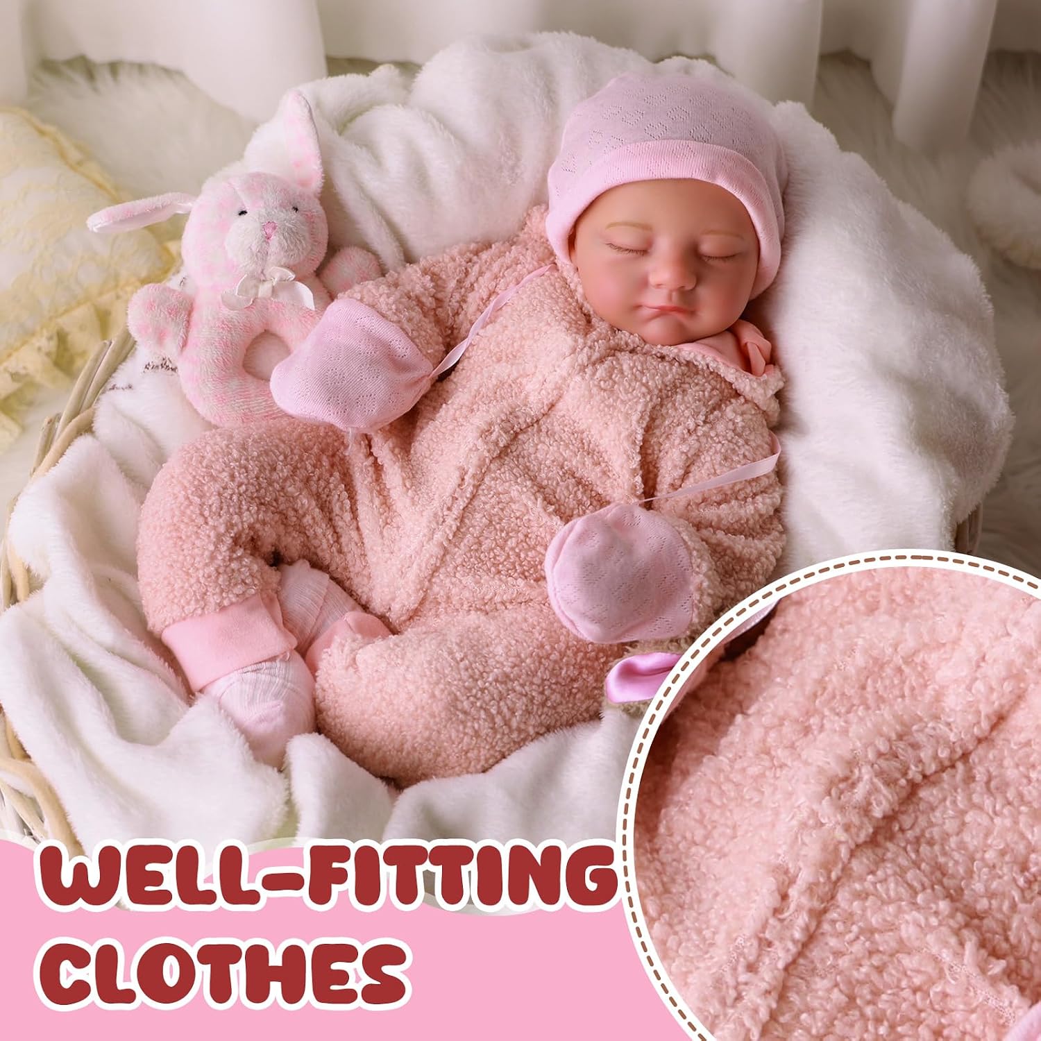 Thumbnail 6 de BABESIDE Reborn-Baby Dolls 20 Inch: Realistic Cloth-Bodied Doll with Plush Bunny Outfit