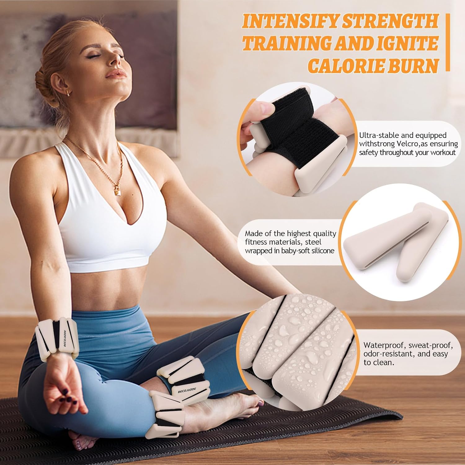 Thumbnail 2 de BECOJADDE 6 lb Ankle and Wrist Weights, Adjustable Beige Pair
