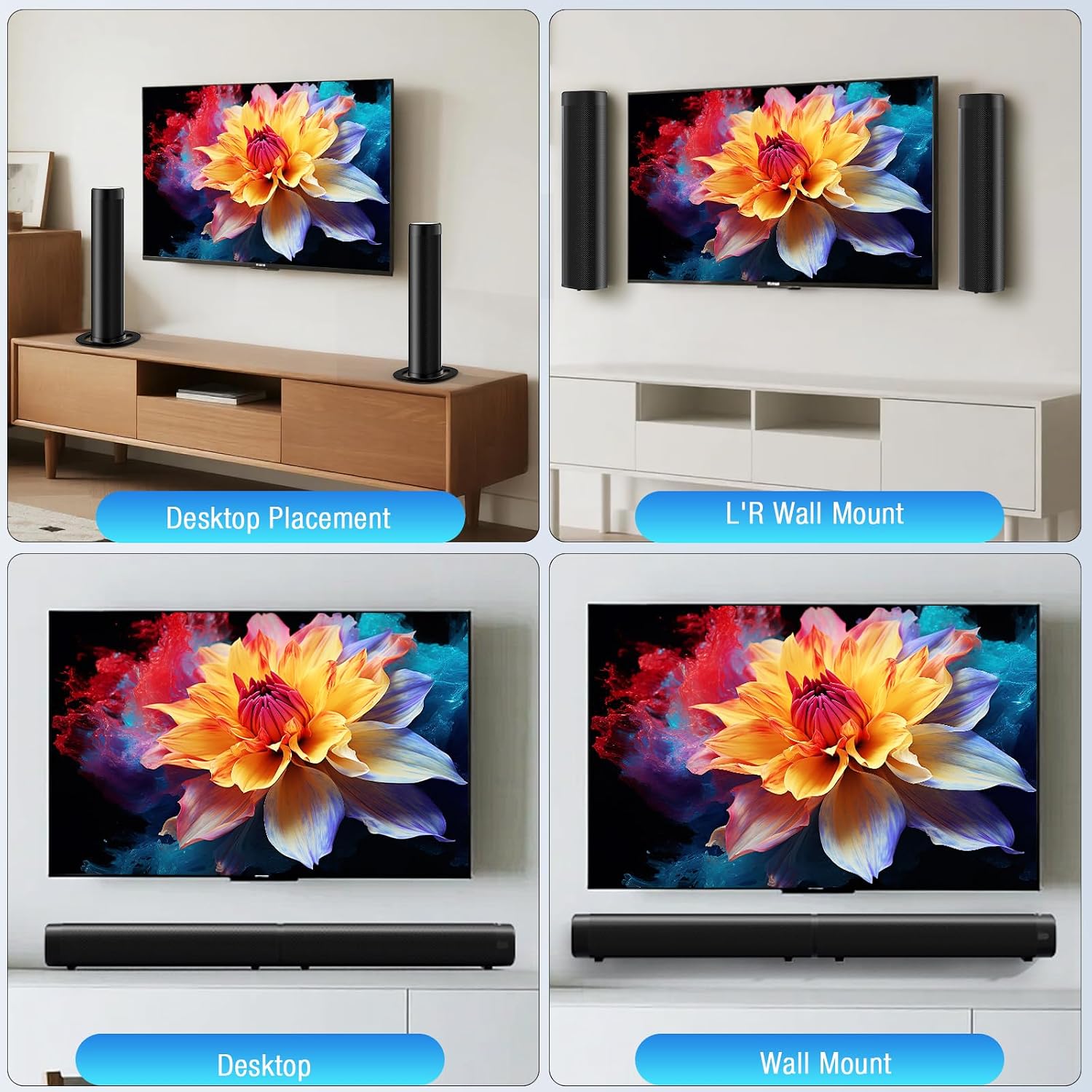 Detalle 2 de FHNFHN 100W Sound Bar for Smart TV with Bluetooth 5.3, ARC/Opt/AUX, and Dynamic RGB Lighting