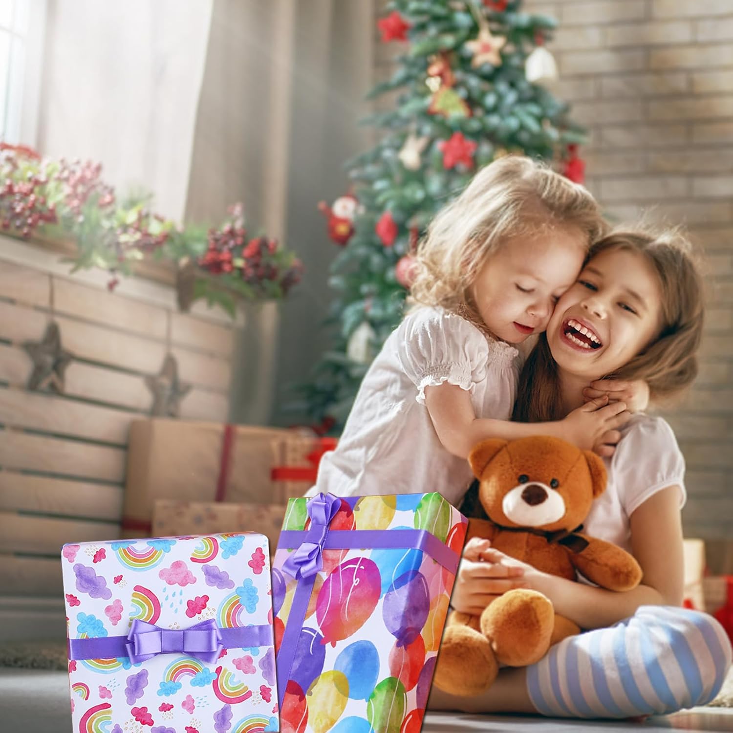 Thumbnail 3 de Liiqin 6 Blatt Geschenkpapier Set für Kindergeburtstag, 50×70 cm – Regenbogen & Luftballons