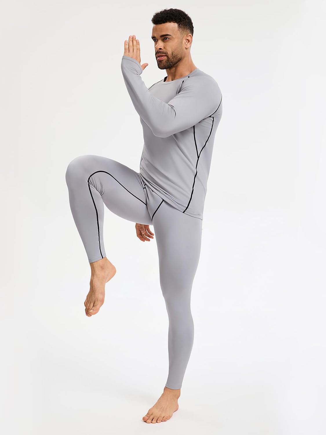 Detalle de Celfaeree 4-Pack Fleece-Lined Men's Compression Shirts, Long-Sleeve Thermal Base Layers