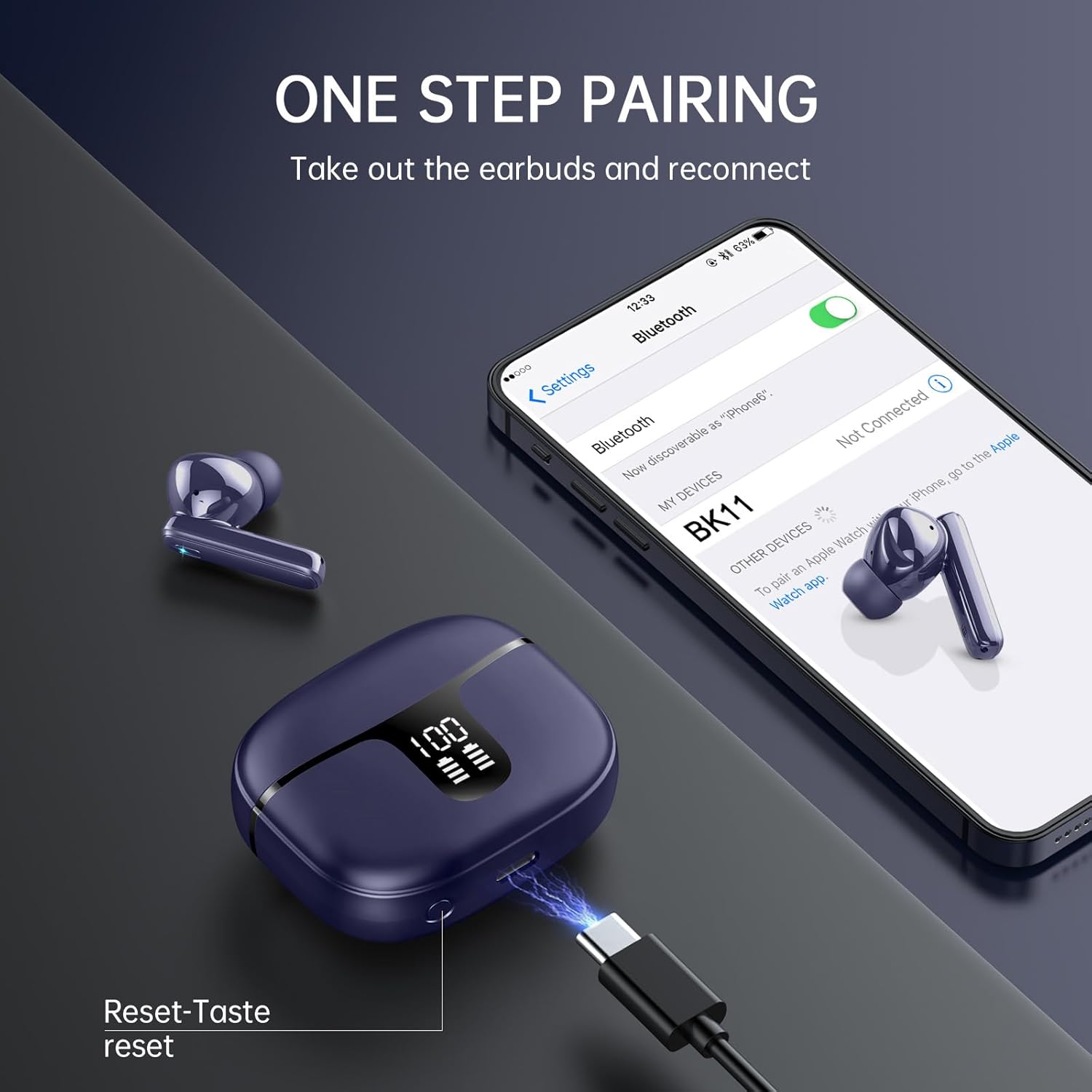 Thumbnail 6 de Ordtop Cuffie Bluetooth 5.3 con display LED, 40 ore e cancellazione rumore microfoni: auricolari wireless per Android/iOS