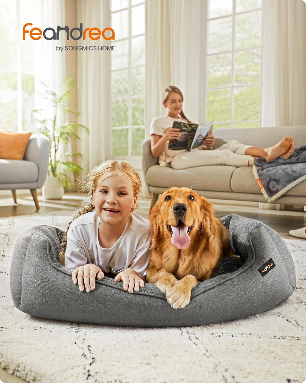 Thumbnail 1 de Feandrea Cuccia per Cani XL in Simil Lino – Comfortevole, Sicura e Igienica (100 x 75 x 25 cm, Grigio Tortora)