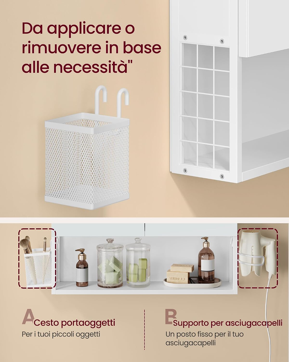 Thumbnail 5 de VASAGLE Armadietto da Bagno con Luce LED e Specchio BBK224WB01 – Bianco Nuvola
