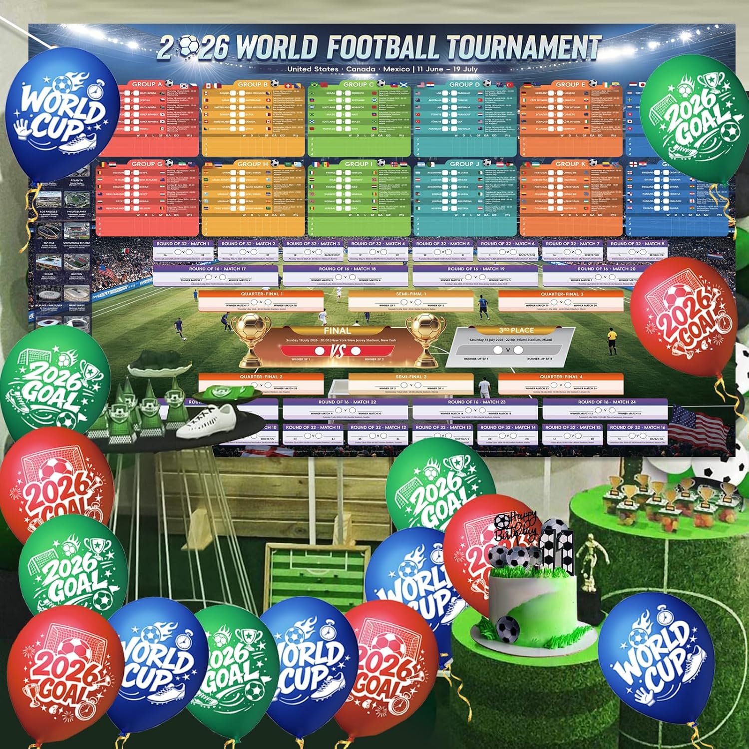 Thumbnail 3 de AhfuLife Large Fabric World Cup Wall Chart 2026 – 180 x 110 cm Backdrop Banner