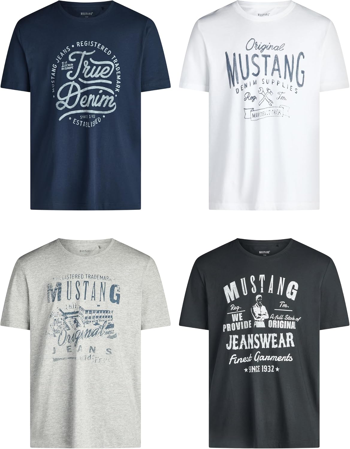 Detalle de MUSTANG Herren T-Shirt Regular Fit – Baumwolle 4er Pack, Rundhals, Kurzarm