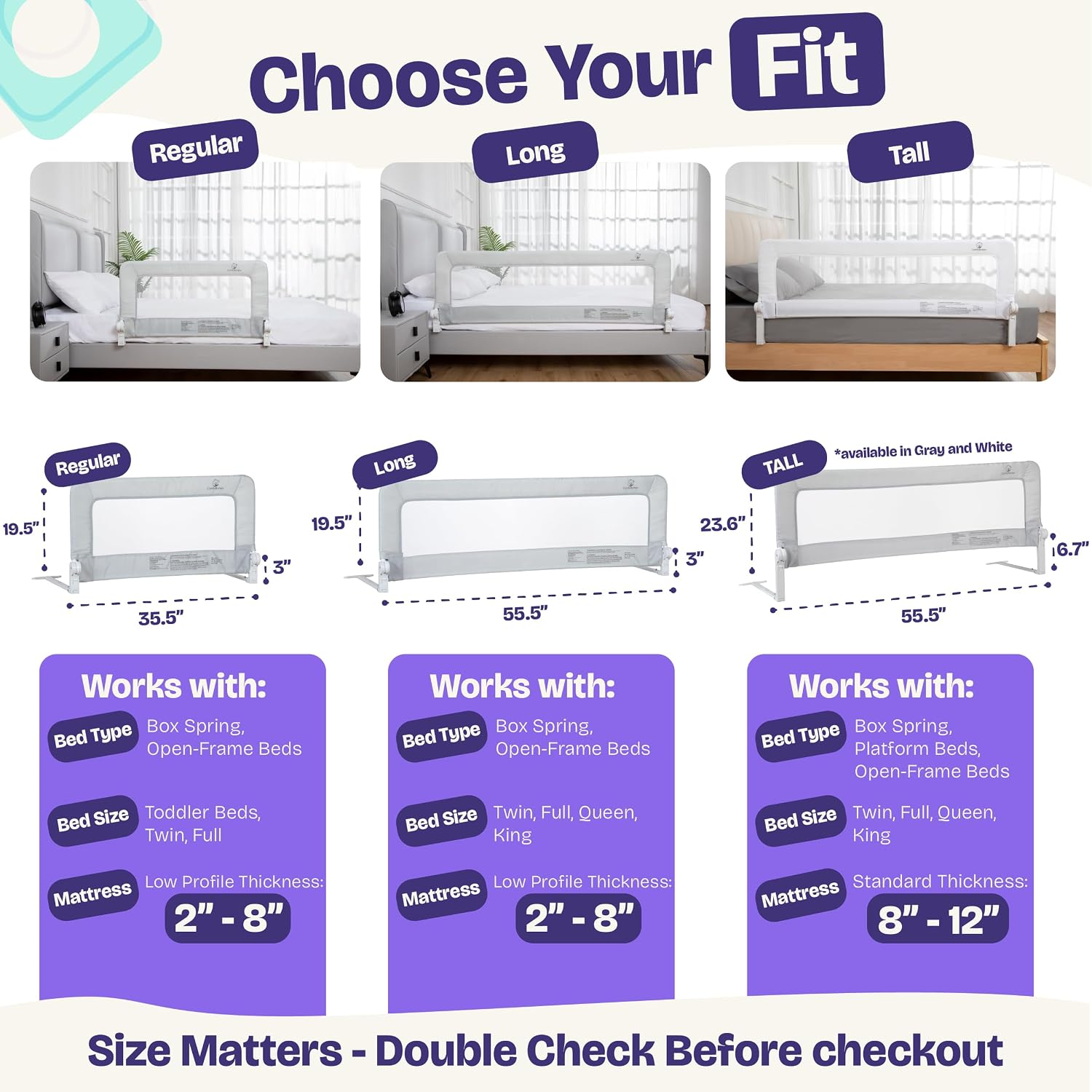 Detalle 1 de ComfyBumpy 1-Pack Toddler Bed Rail 55.5"