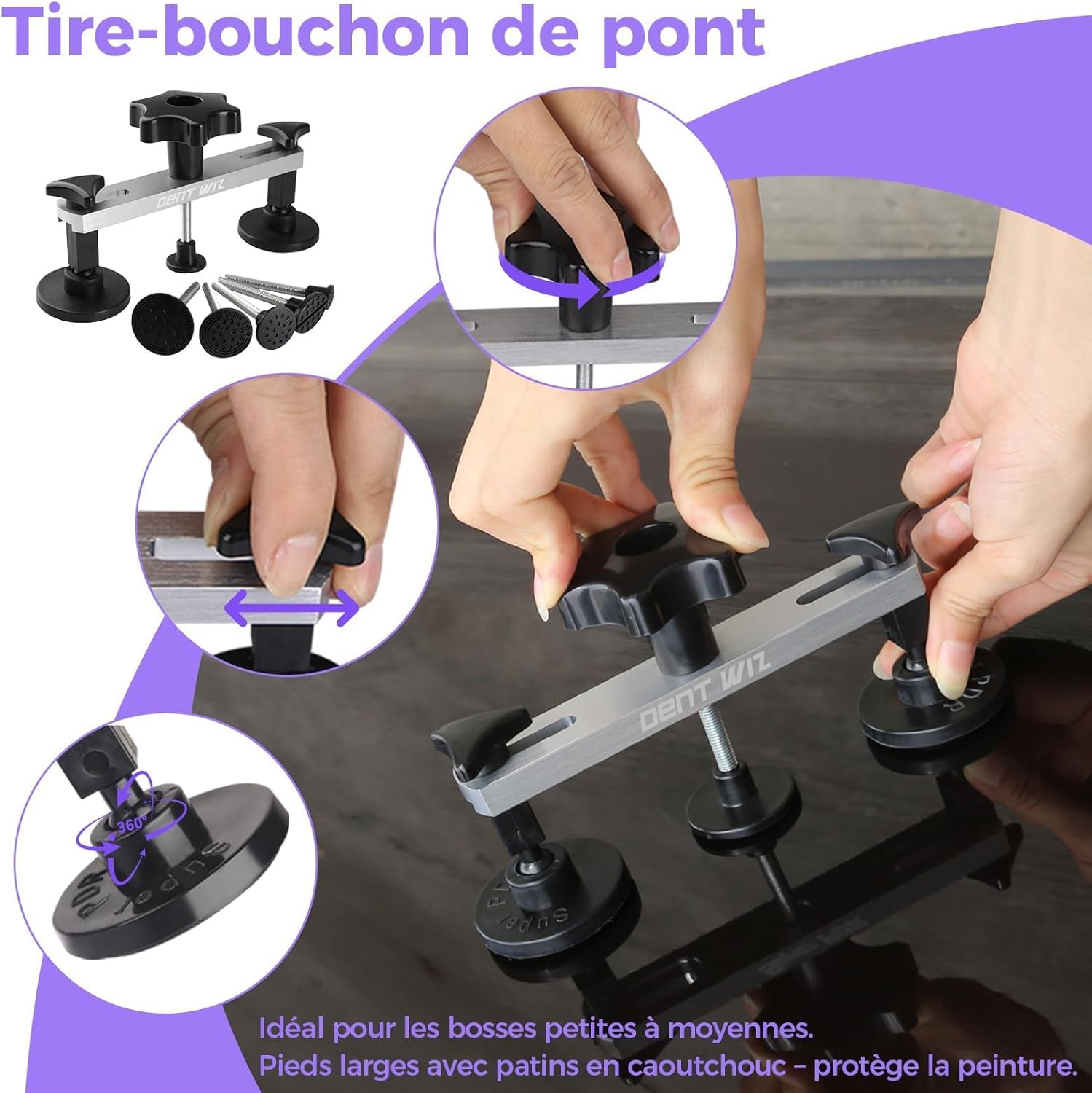 Detalle 2 de DentWiz Kit de réparation de Bosses pour Voiture – Trousse PDR complète (marteau, extracteurs, pistolet à colle chaude et ventouses)