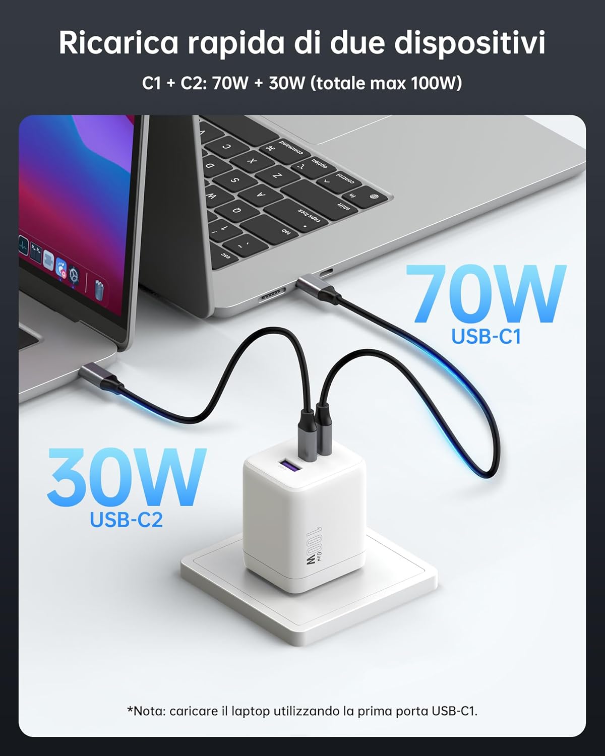 Thumbnail 3 de NOVOO 100W Caricatore USB‑C 3 porte