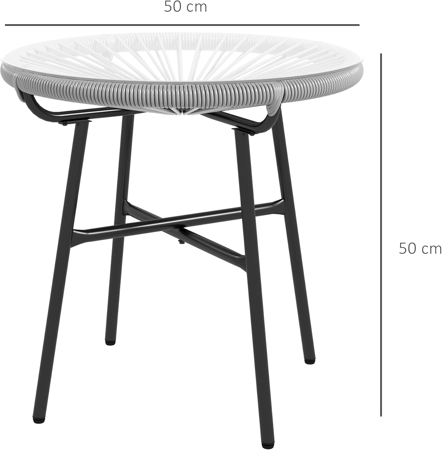 Thumbnail 2 de Table basse ronde Outsunny en résine, rotin métal et plateau verre trempé Ø50 cm – Gris
