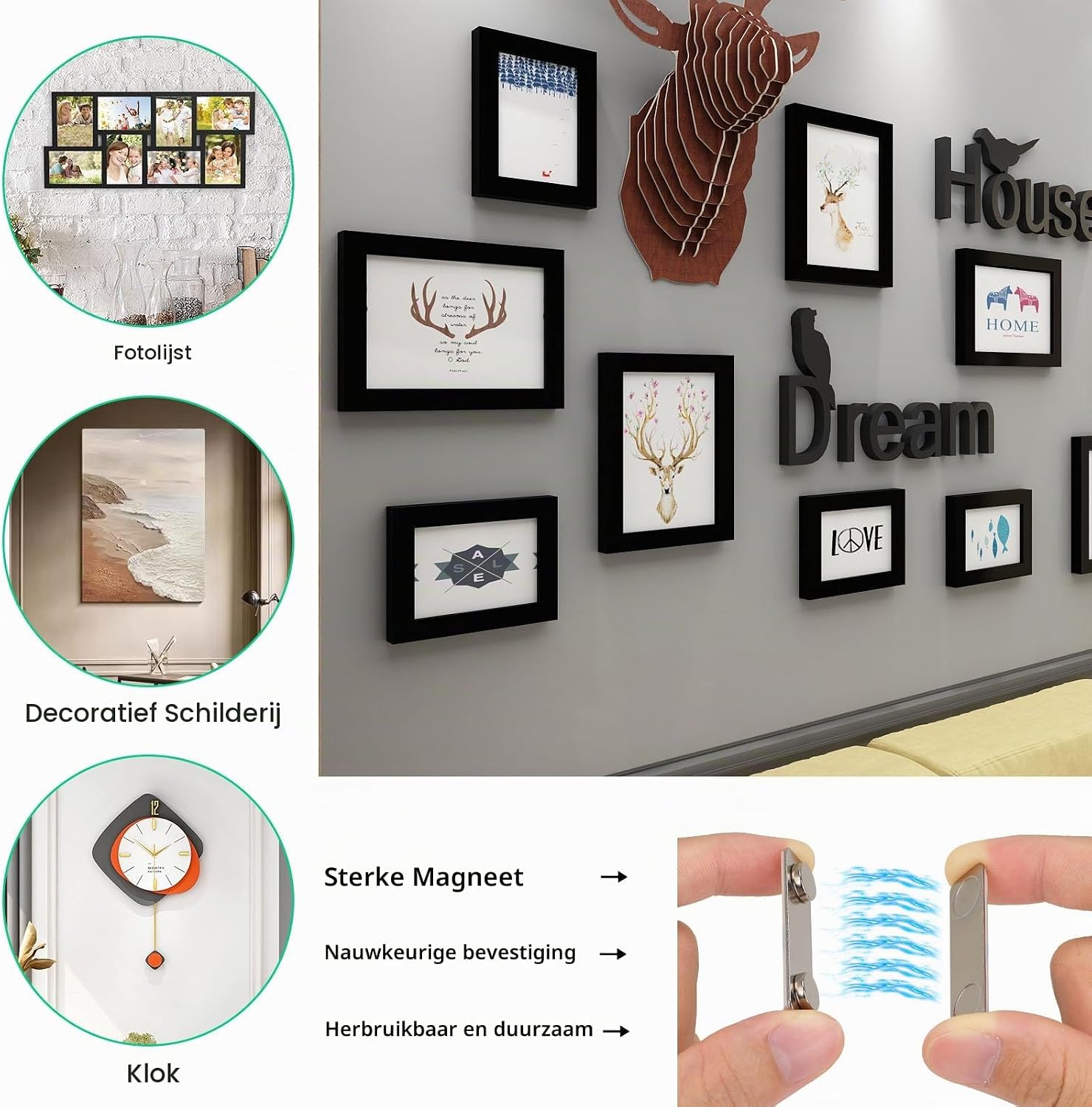 Detalle de Ninyoon Magnetic Picture Hanger magnetische muurhangers, 4,5 x 1,3 cm, 6 stuks
