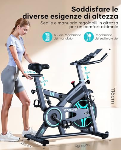 Thumbnail 6 de Toputure Cyclette da Casa con App – 100 Livelli di Resistenza, Volano 15 kg e Sistema di Ammortizzazione