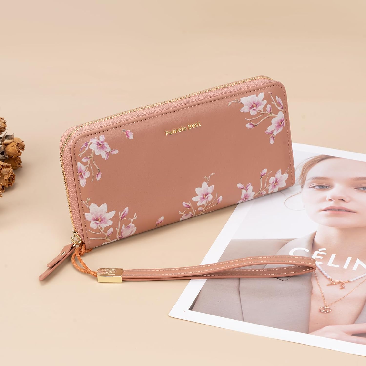 Detalle de Pomelo Best portefeuille femme en cuir PU avec RFID, porte-monnaie zippé et sangle de poignet