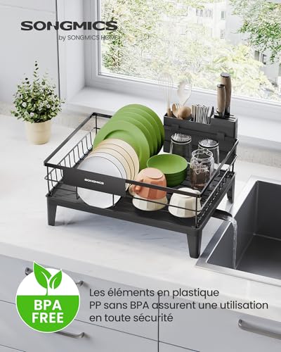 Detalle de SONGMICS Égouttoir à Vaisselle KCS550B01 – Organisateur de plan de travail rotatif 360° avec porte-couverts