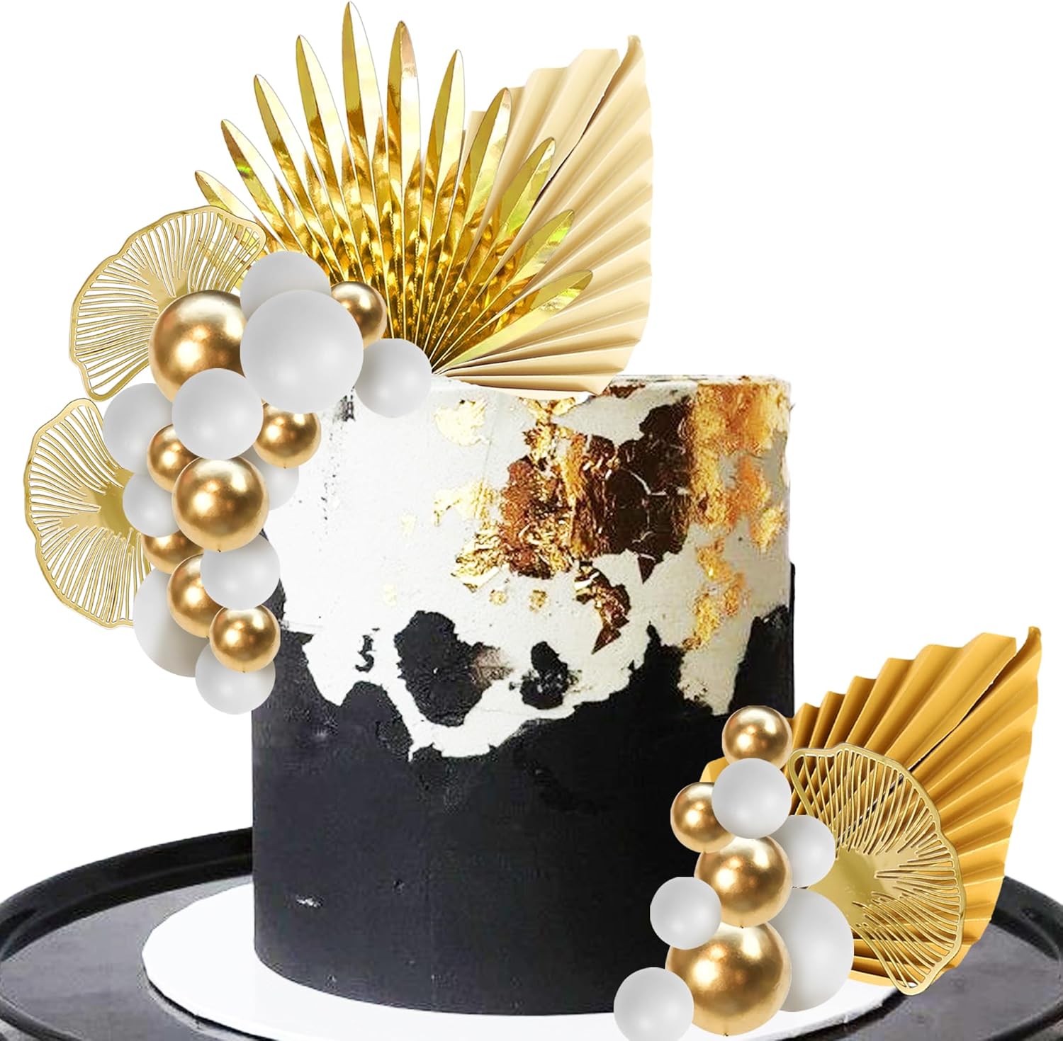 Detalle de Xsstarmi 33 Pack Gold Paper Palm Fan Cake Decorations