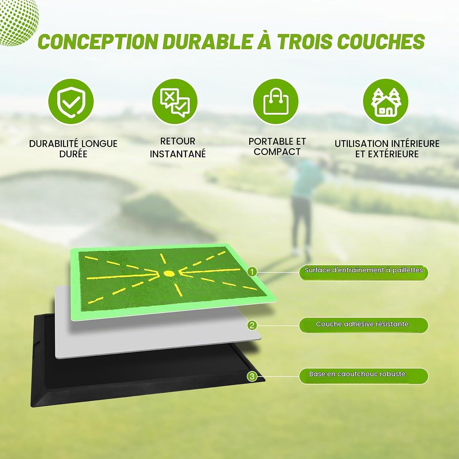 Detalle 2 de Ykall golfoefenmat met swingfeedback en antislip rubberen onderkant
