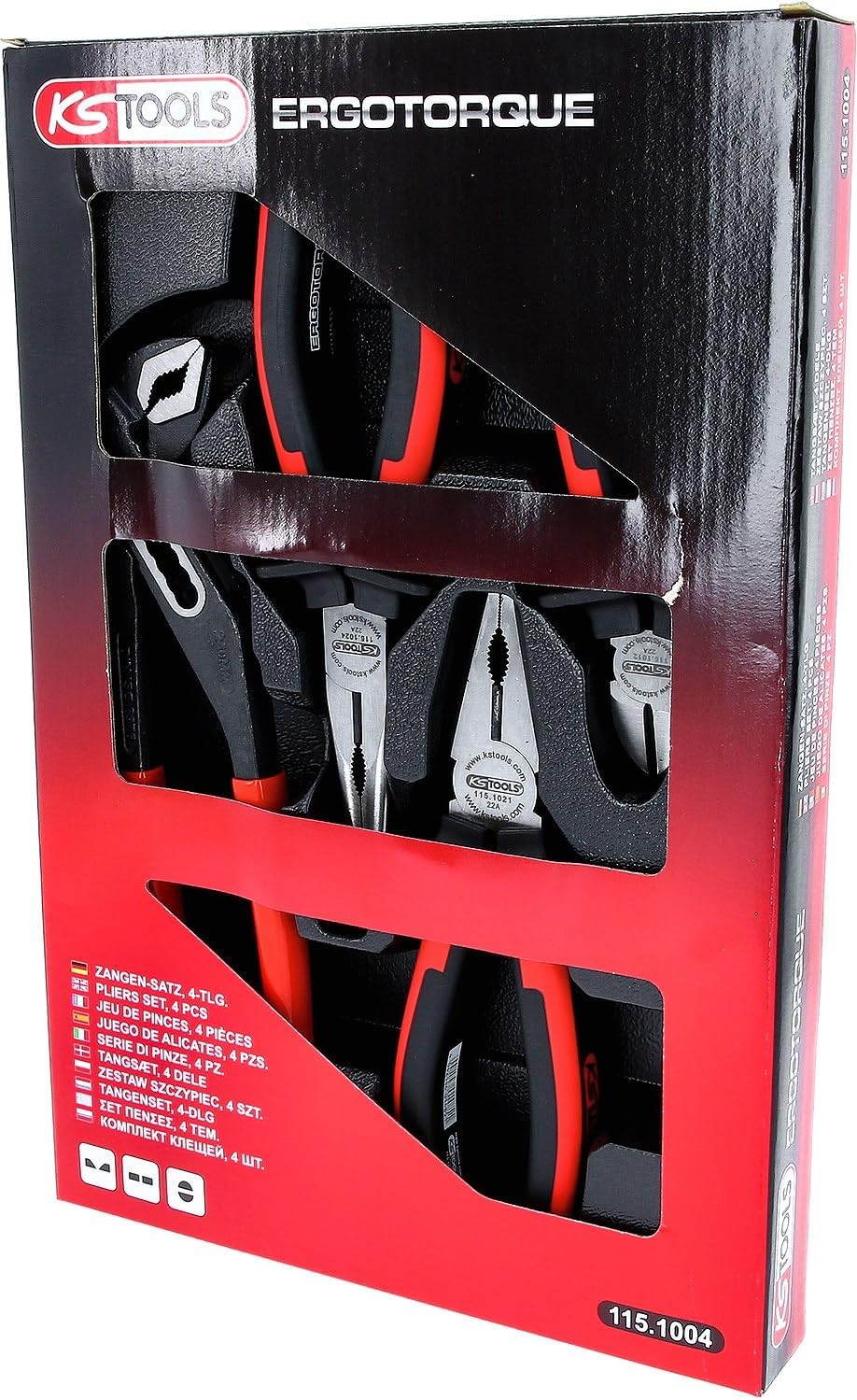 Detalle 2 de KS Tools 115.1004 Ergotorque Pliers Set, 4-Piece Special Steel