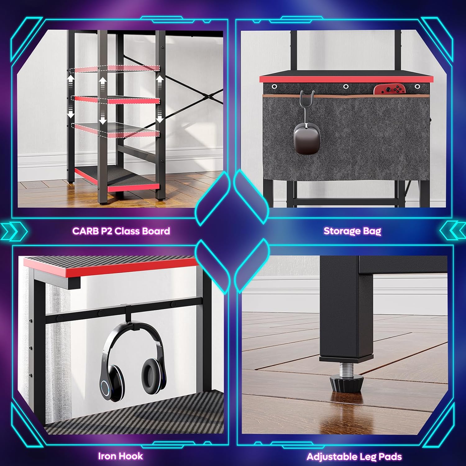 Thumbnail 6 de Bestier 113cm Reversible Corner Gaming Desk with RGB LED Lights
