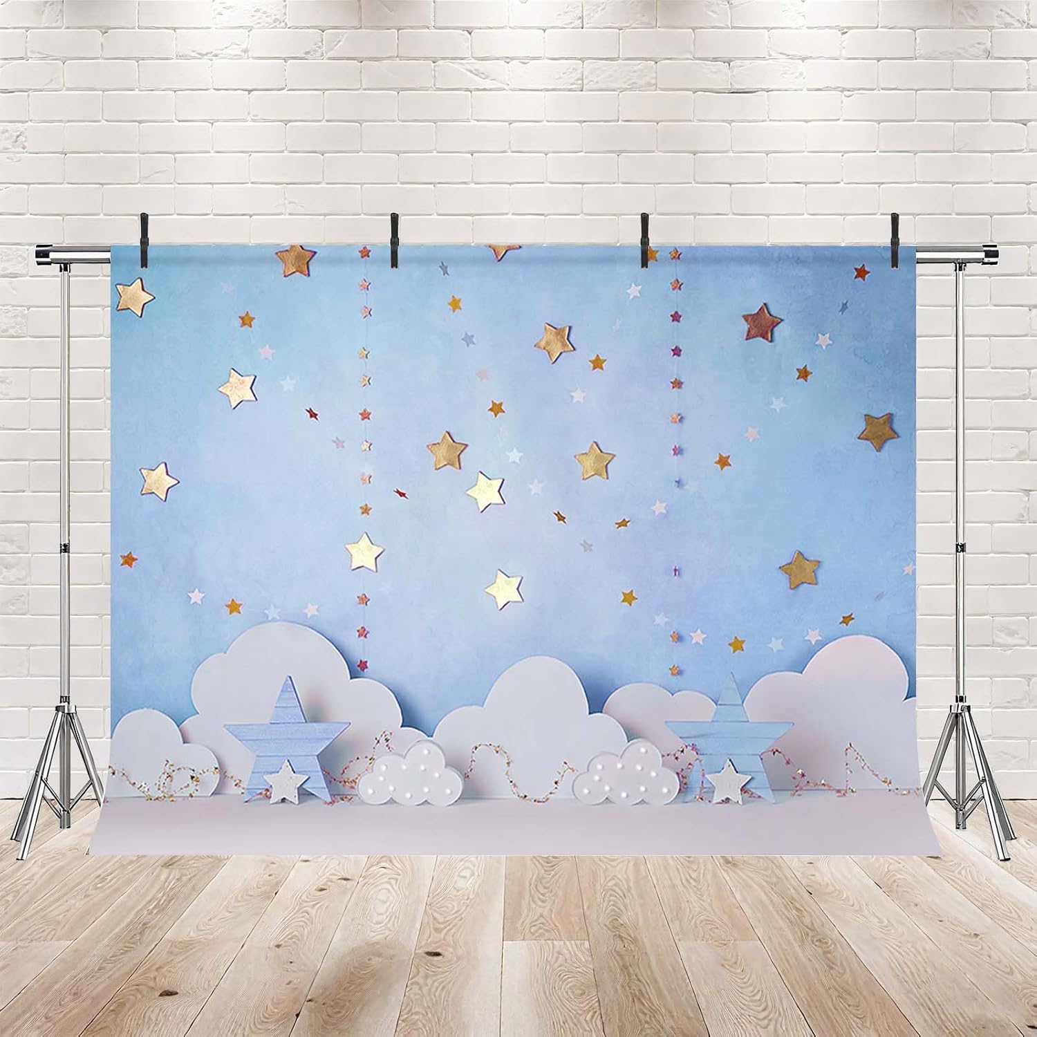 Thumbnail 1 de MEHOFOND 7x5ft Blue Boy Birthday Photography Backdrop (Twinkle Stars & Cloud) for Cake Smash, Baby Showers