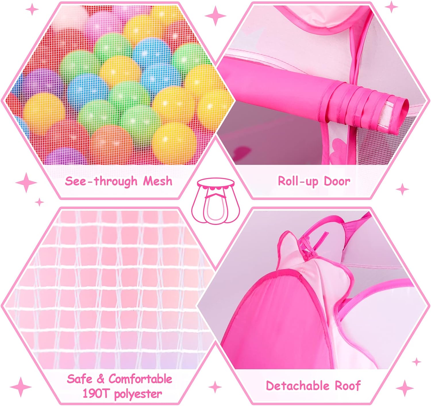 Thumbnail 5 de DISHIO Ball Pit with 50 Balls and Star Lights — Pop-Up Princess Tent for Toddlers