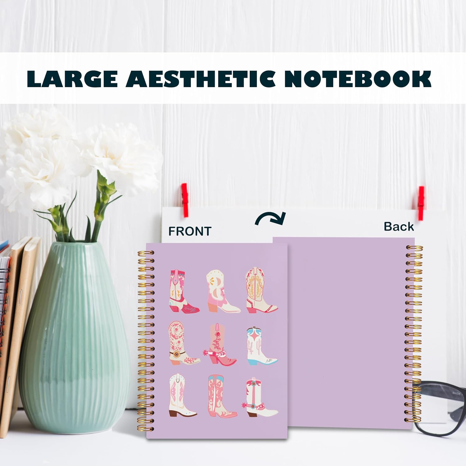 Detalle 2 de BearCake Cowgirl Boot Notebook, 5.5 x 8.3-Inch Purple Spiral Journal