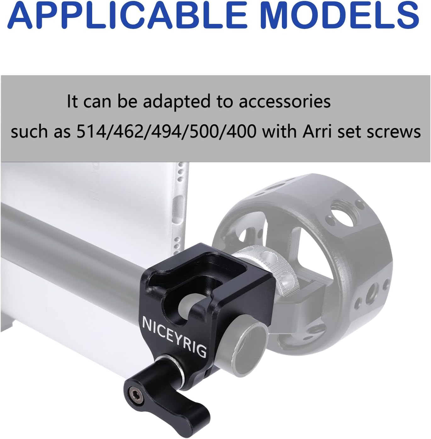 Detalle de NICEYRIG 15mm Single Rod Clamp 552 with 3/8''-16 locating hole (for ARRI), cold shoe side mount for EVF/mic setups