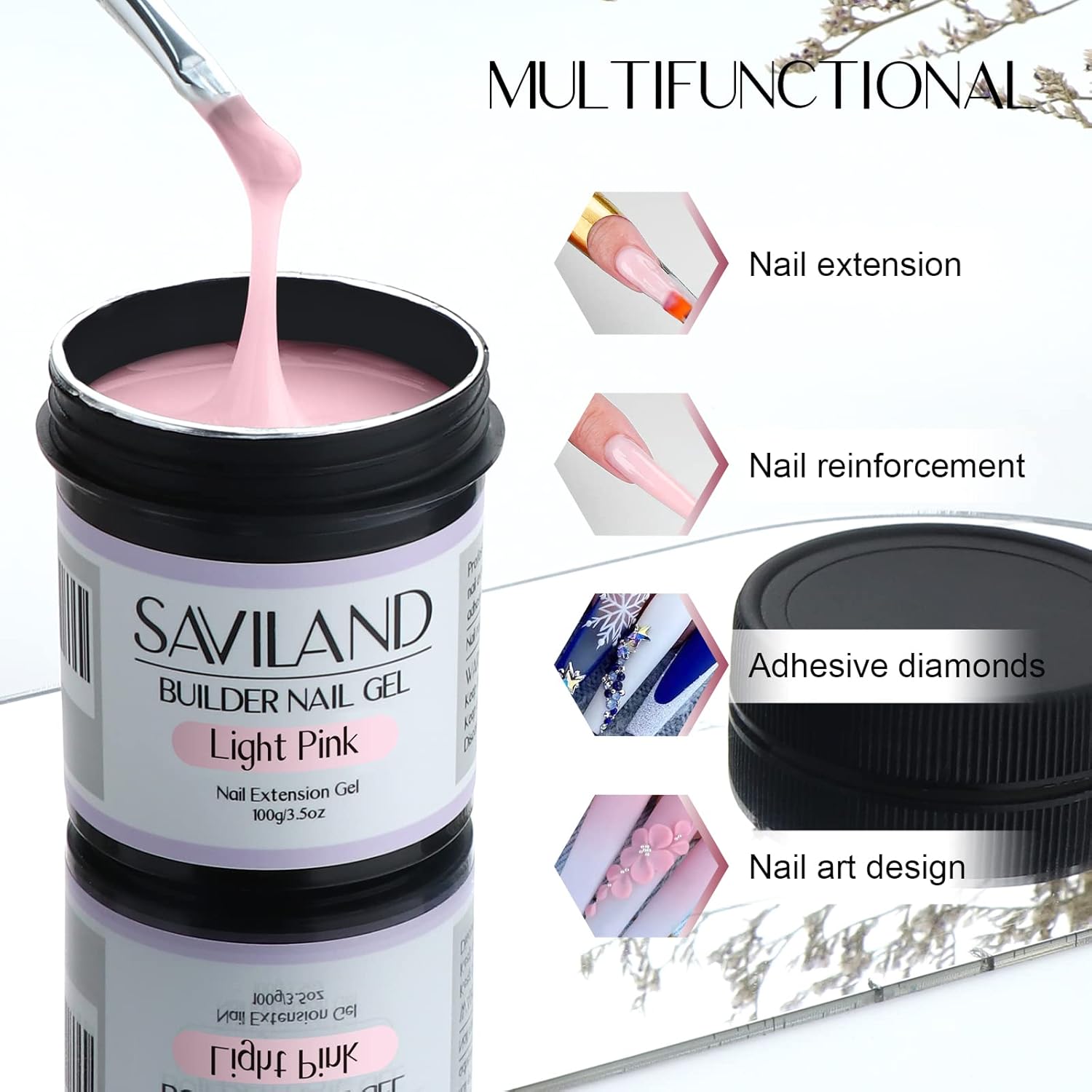 Detalle de Saviland Builder Gel Unghie Rosa Chiaro 100 g | Gel Ricostruzione per Estensione e Nail Art