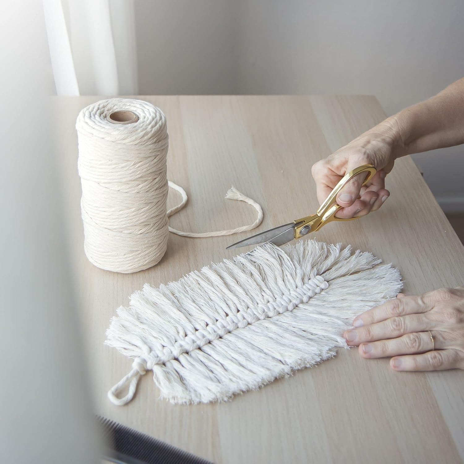 Detalle de Vaessen Creative Corde Macramé Naturel 5 mm x 100 m – 100% coton beige