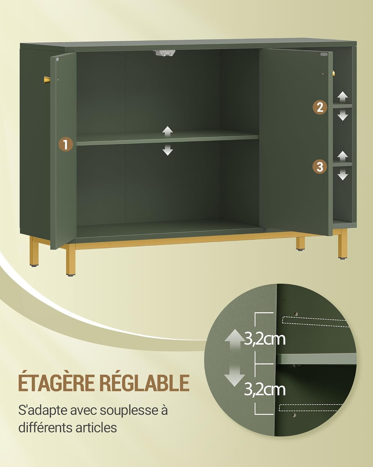 Detalle 2 de Hzuaneri Meuble de Salle de Bain – Armoire et rangement vert forêt, 2 portes