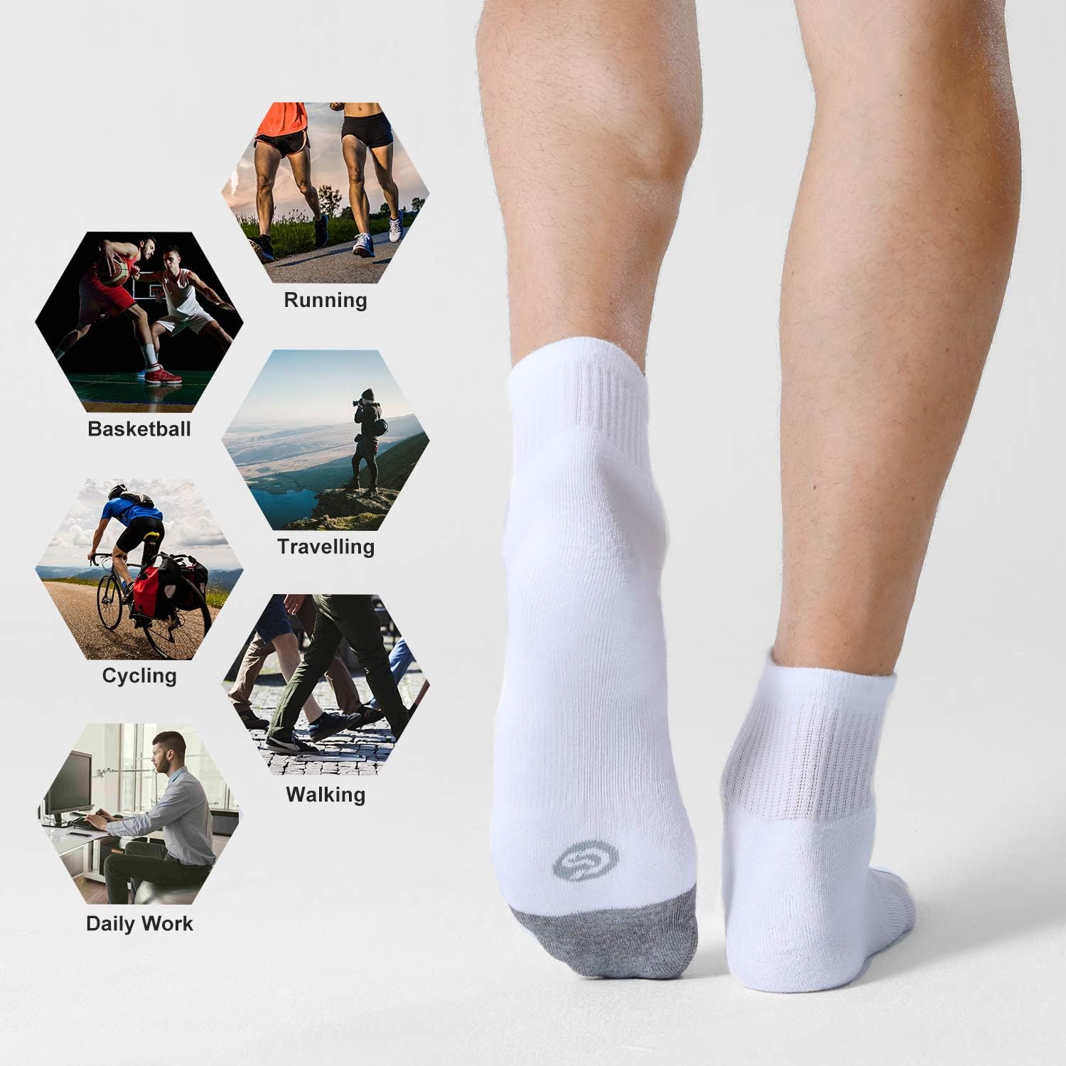 Detalle 2 de CS CELERSPORT 6 Pack Men's Ankle Socks with Cushion — Soft Cotton Comfort for Running
