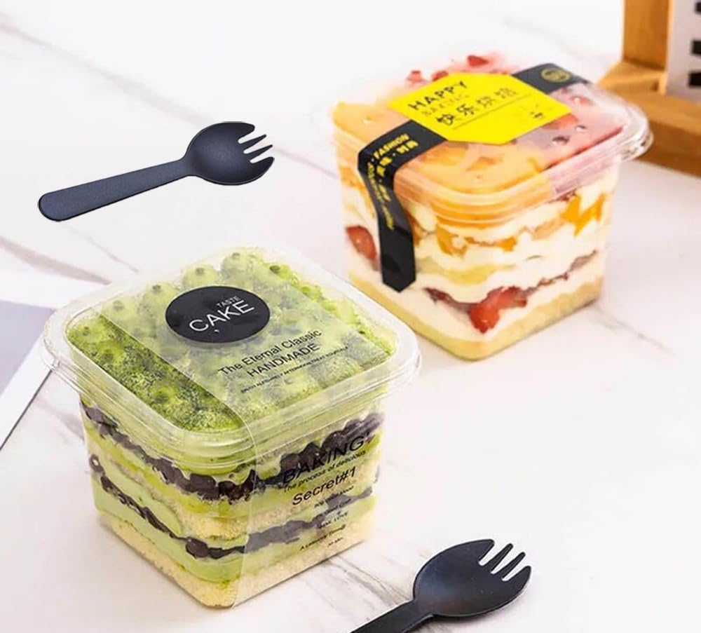 Detalle de P PIPITA 50-Pack 12 oz Square Dessert Cups with Lids and Sporks
