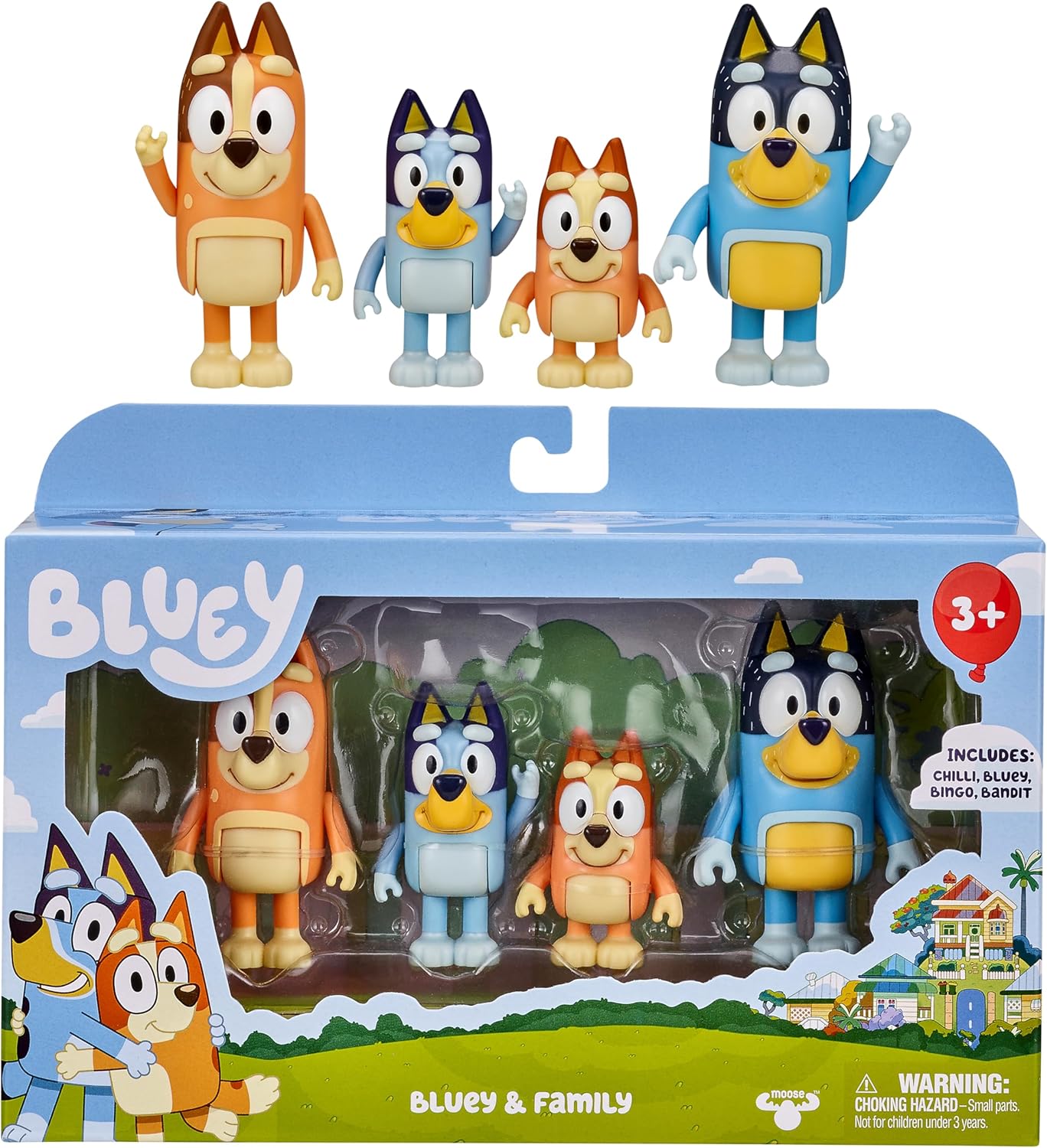 Detalle de BlueY 4er-Figuren-Set Familie – Bluey, Bingo, Bandit und Chilli (6,3–7,6 cm) – Bewegliche Sammelfiguren