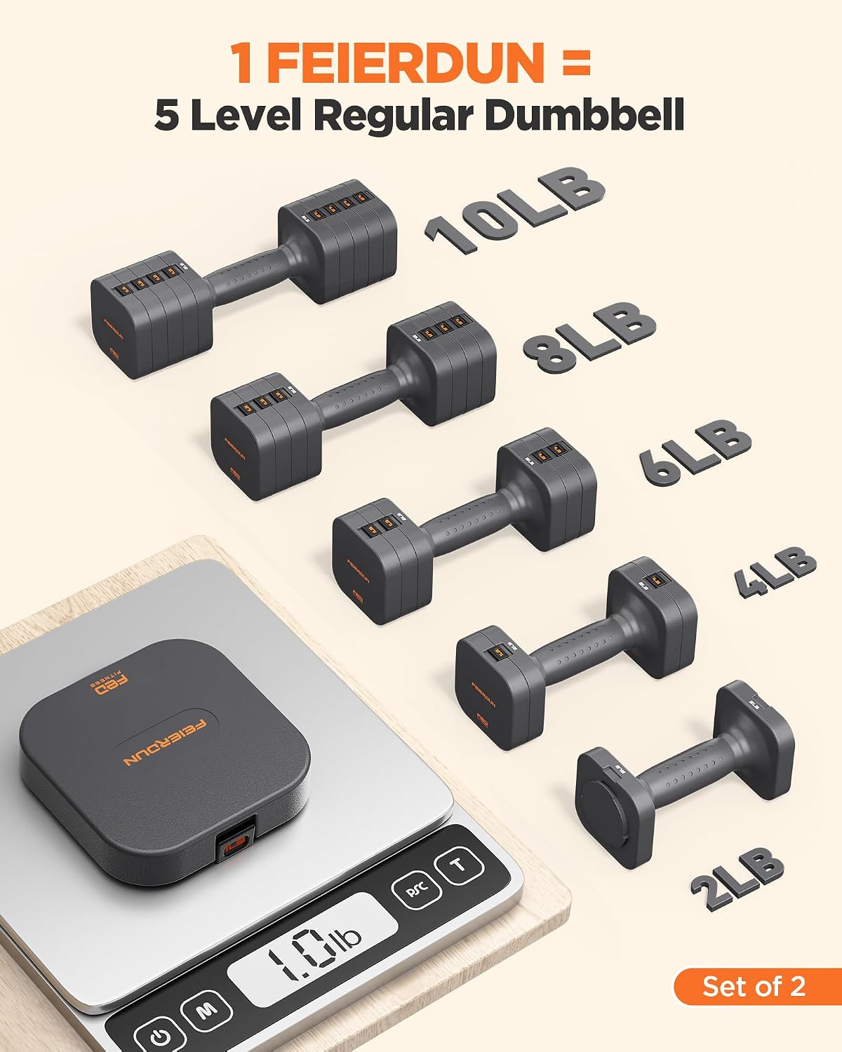 Detalle de FEIERDUN Adjustable Dumbbells DB3