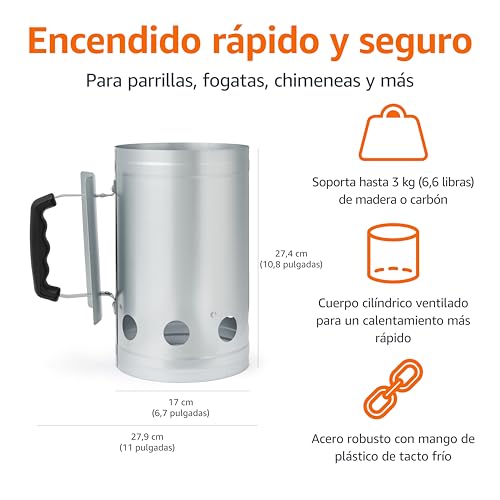 Detalle de Amazon Basics Encendedor de carbón para barbacoas y parrillas de carbón (Plateado) – Paquete de 1 unidad