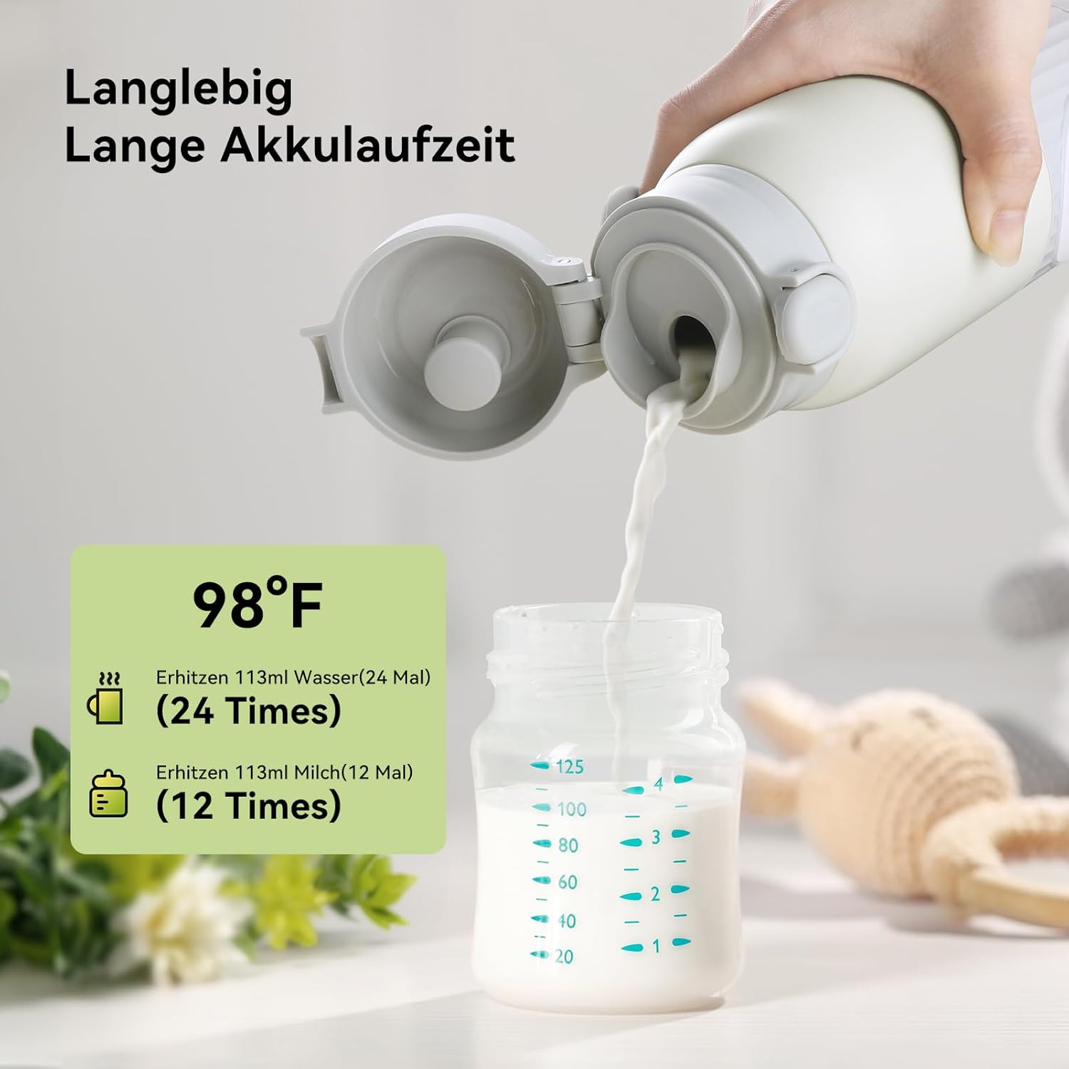 Detalle de APZOKI Tragbarer Flaschenwärmer – 380 ml interner Akku, 10.000 mAh, USB-C, 100 W Schnellaufheizung