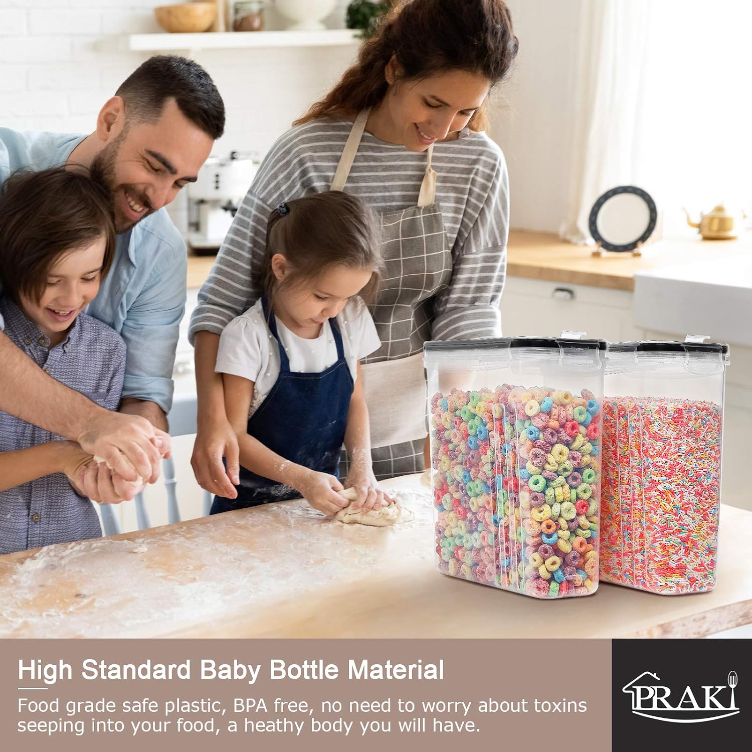 Thumbnail 4 de PRAKI 5PCS Cereal Containers Storage Set with Lids, 4L BPA-Free Airtight Food Storage for Pantry Organization