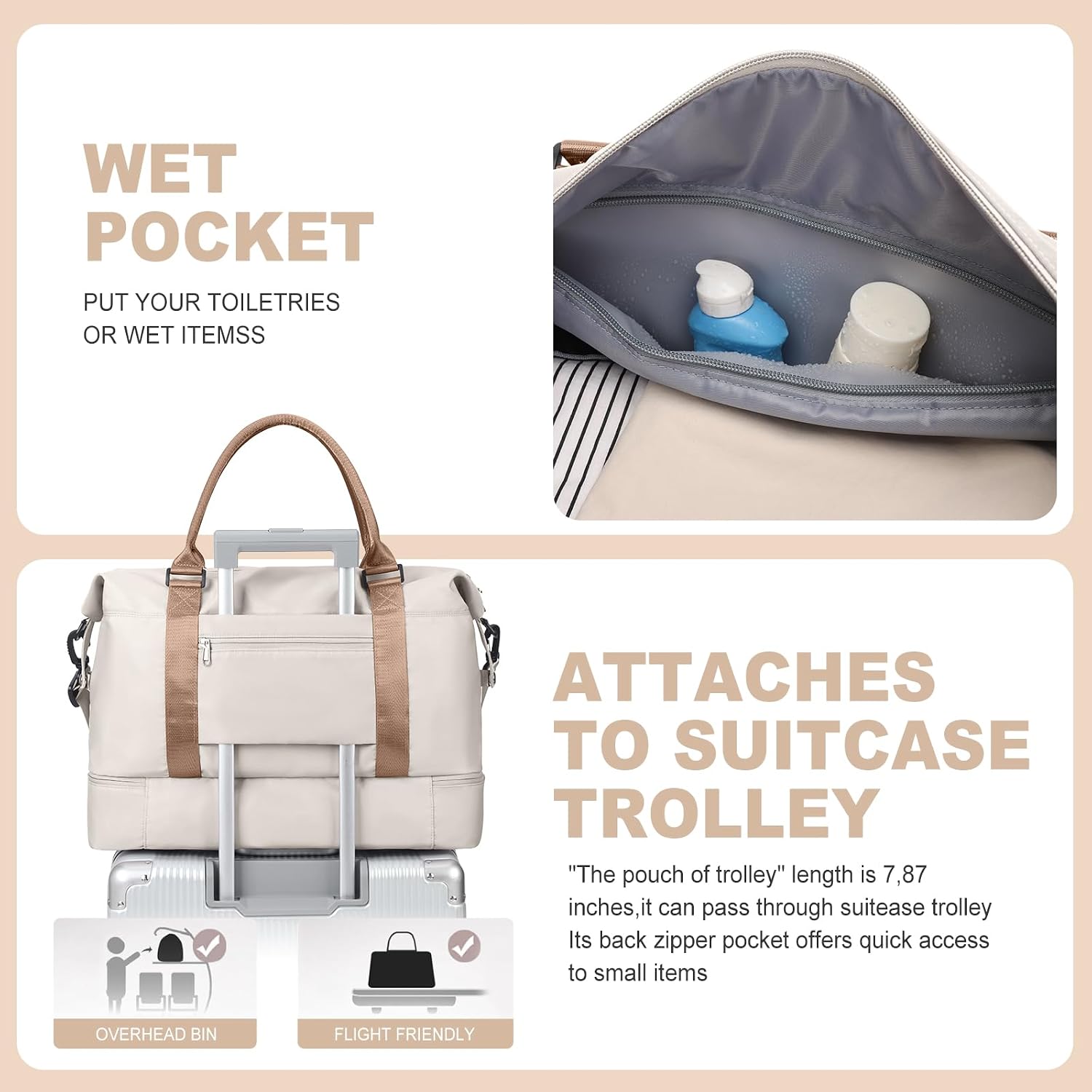 Thumbnail 6 de HPLQQ Weekender Reisetasche für Damen (45 x 36 x 20 cm) mit Schuhfach und Nassfach – Easyjet Handgepäck Kliniktasche Travel Duffle Bag