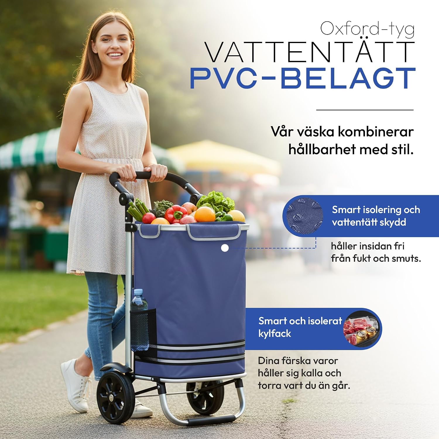 Detalle 2 de Dimono hopfällbar shoppingvagn, 56 liter, med kylfack och avtagbar väska