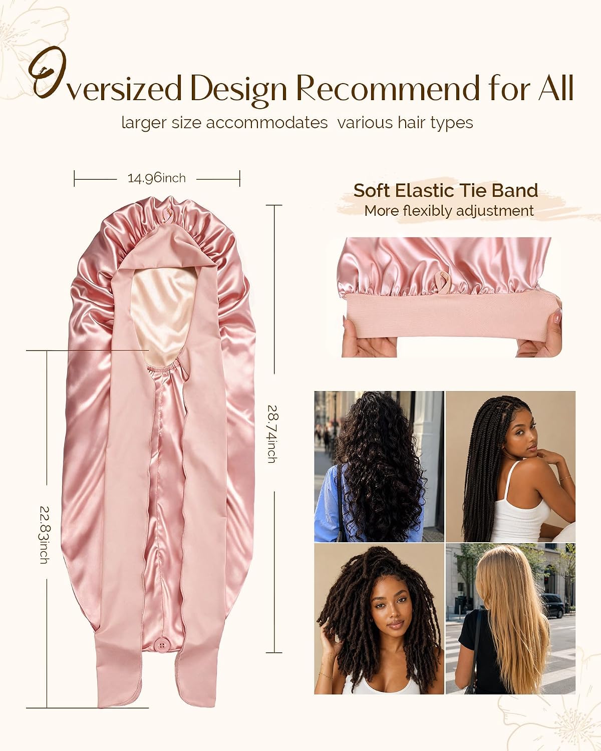Thumbnail 2 de YANIBEST Double Layer Extra Long Satin Bonnet with Adjustable Tie Band